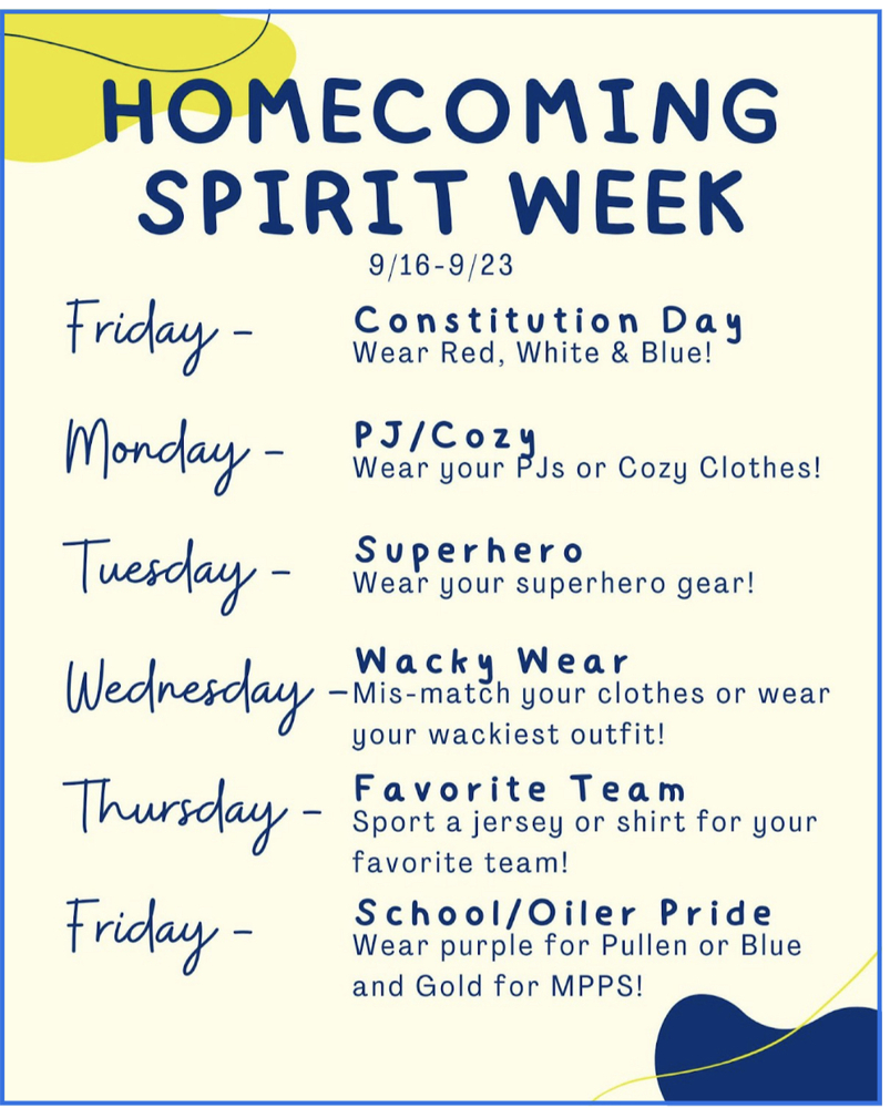 Homecoming spirit week dress up days