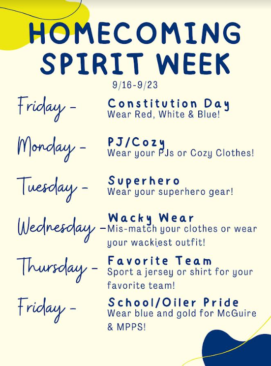 Homecoming Spirit Week Dress up Days